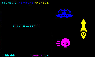 A demonstration of the 1979 arcade game, Galaxy Wars.  Sample gameplay is shown alongside the sprites for the player, asteroids, and UFO.