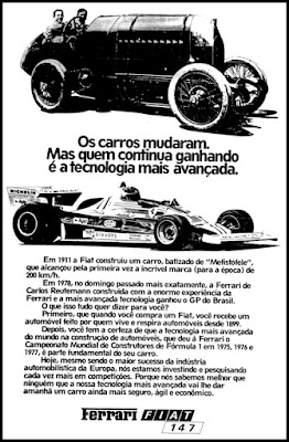 propaganda Ferrari Mefistófele - Fiat 147- 1978; Ferrari; Mefistófele; Fiat 147;  reclame de carros anos 70. brazilian advertising cars in the 70. os anos 70. história da década de 70; Brazil in the 70s; propaganda carros anos 70; Oswaldo Hernandez; 