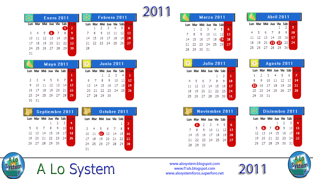 A Lo System te ofrece el calendario del a o 2011para que puedas seguir los 