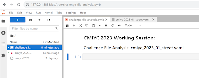 A picture of a workbook with Markdown at the start that states this is for analyzing files for the CMIYC 2023 competition