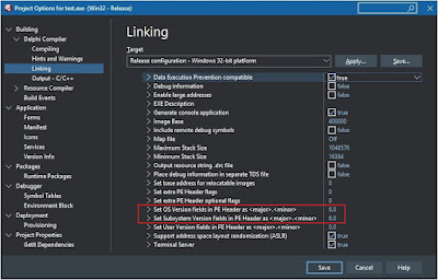 Параметры компоновщика в проекте на Delphi