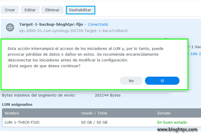 CREANDO EL iSCSI TARGET  EN SYNOLOGY DISKSTATION MANAGER 7