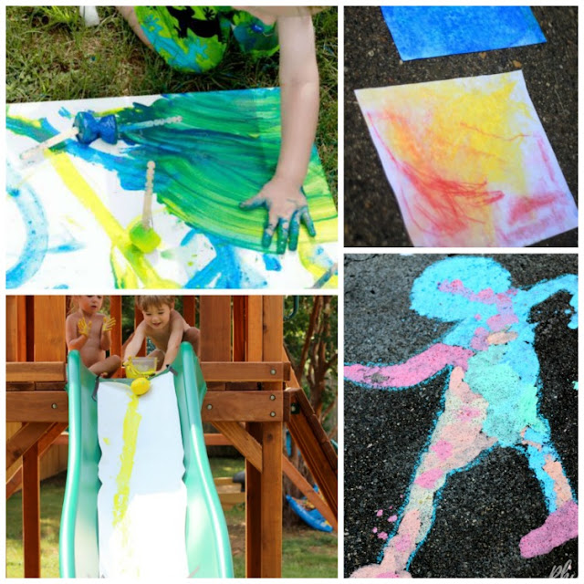 Process Art for Summer - Great summer ideas for using paint, chalk, ice, nature, pastel, sand, and more.  Art projects for toddlers, preschoolers, kindergarten, and elementary!