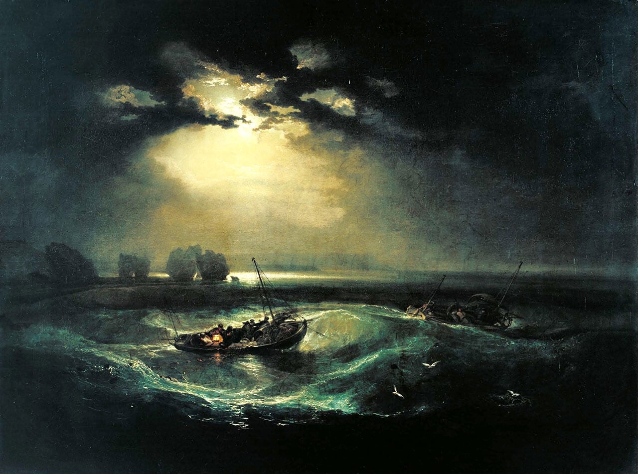 Fishermen at Sea, first oil on canvas painting by English Romantic J. M. W. Turner c.1796, known as the Cholmeley Sea Piece.