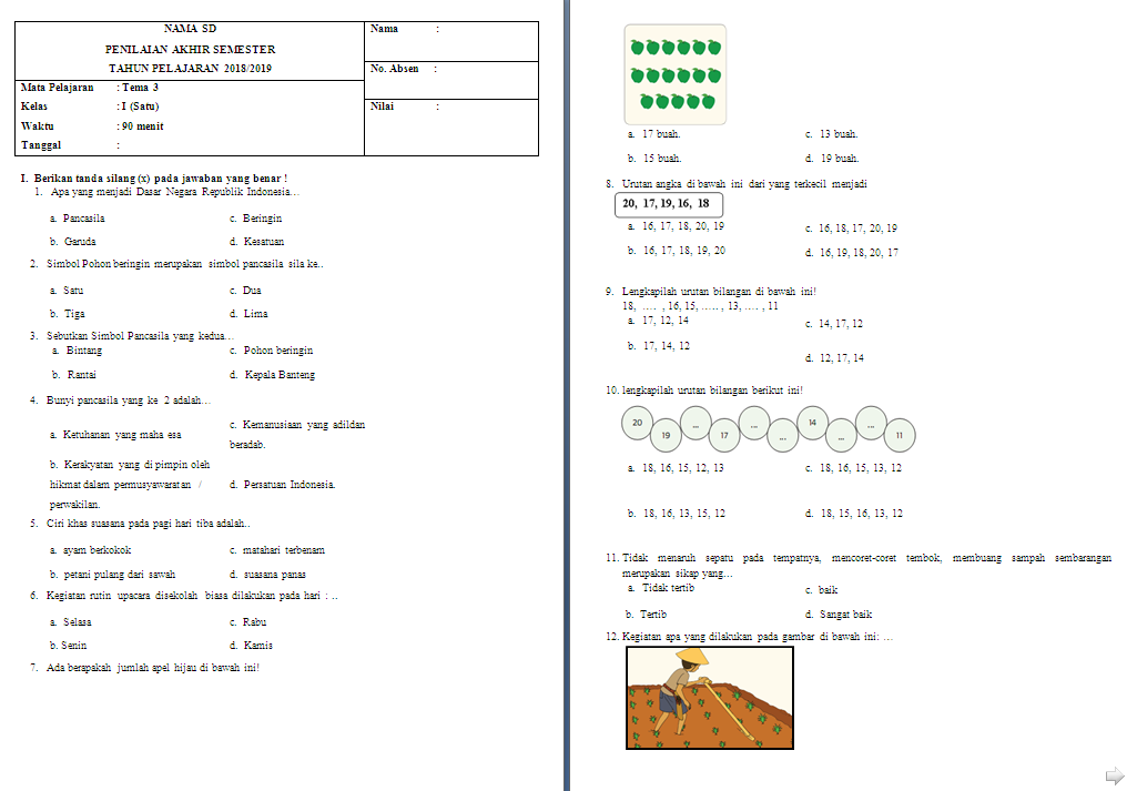 14 Contoh Soal Akhir Semester Kls 1 Sd - Berbagi Kumpulan Soal