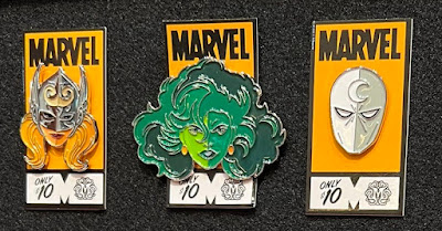 San Diego Comic-Con 2022 Exclusive Marvel Comics Portrait Enamel Pins by Tom Whalen x Mondo – Mighty Thor, She-Hulk & Mr. Knight