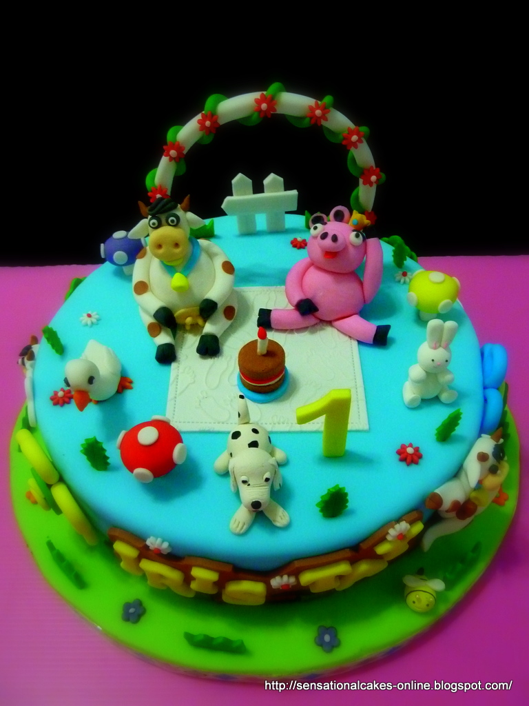 Cake Inspiration Farm Theme 1st Birthday Cake Iris Cow And Pig