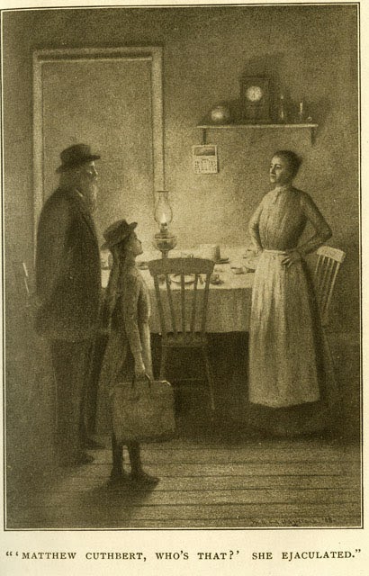 Matthew and Anne stand in the kitchen before a rather judgemental Marilla