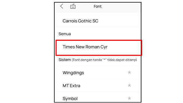 Font Times New Roman di WPS Office