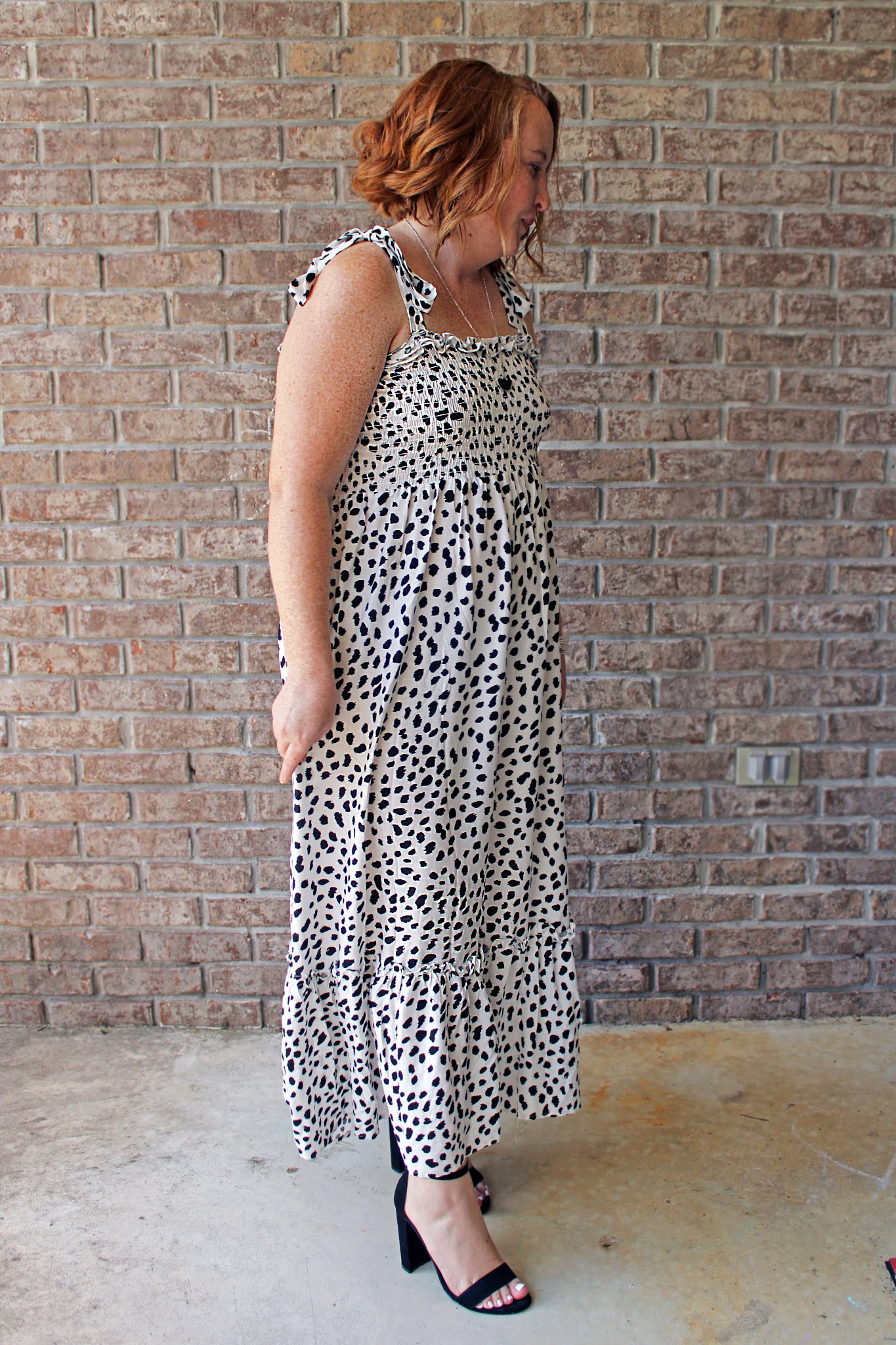 dalmation tie strap maxi dress