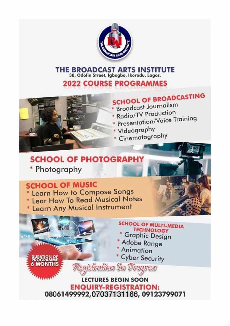 Broadcast Arts Institute Certificate & Diploma Form 2022/2023