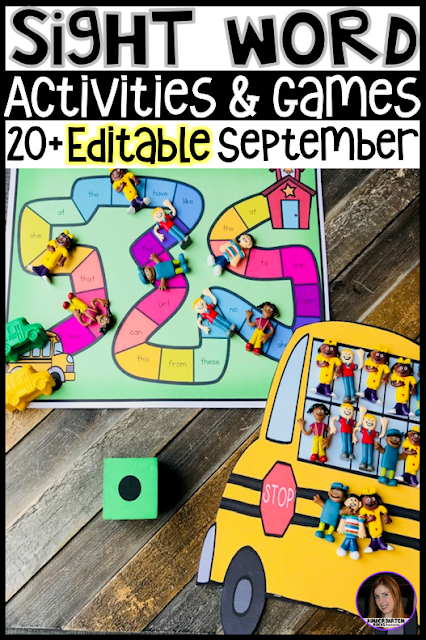 Are you looking for Back to School themed sight word activities that you can change to meet the needs of your kindergarten and/or first grade children?   Then, you will love Editable Sight Words Printables, Activities and Games for September.  Type in 20 sight words on one list and they will spread throughout all of the activities. 