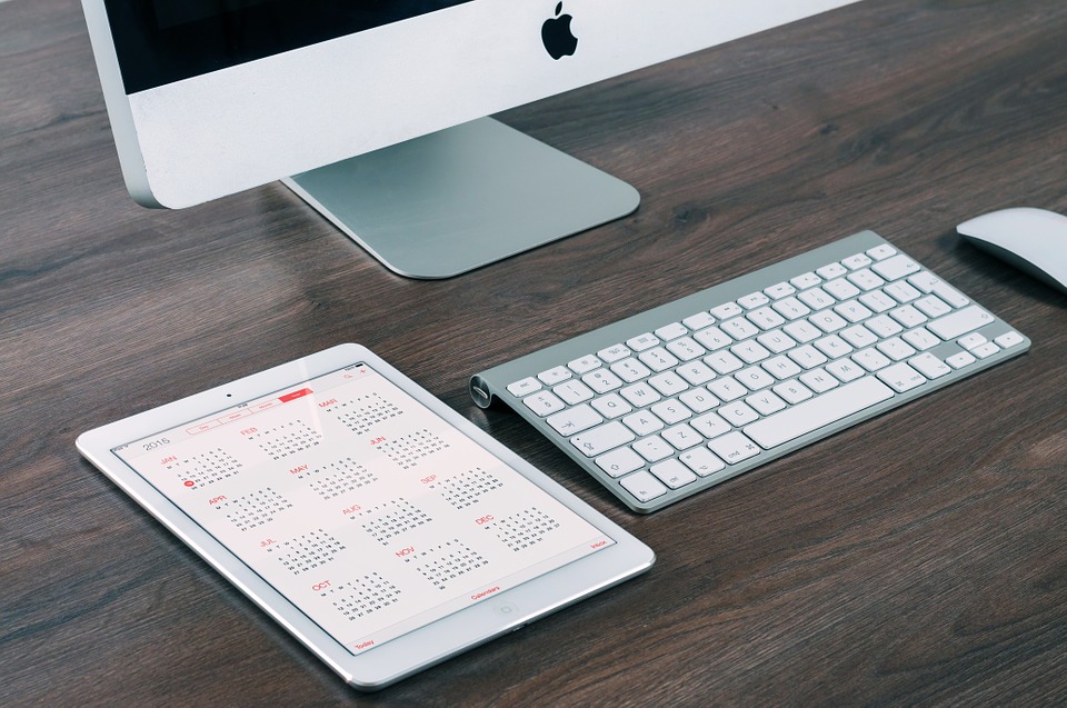 Tablet on a table showing calendar