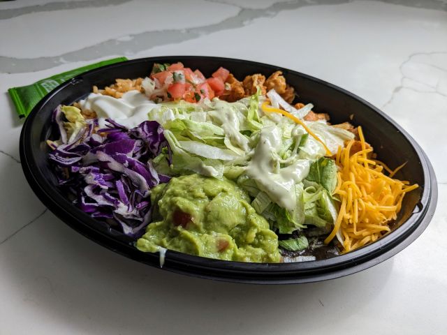 Side view of Taco Bell Cantina Chicken Bowl.