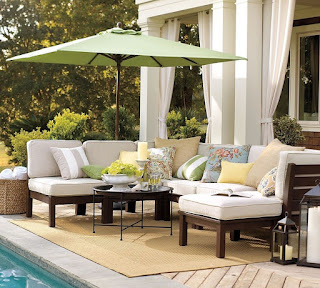 beautiful pottery barn patio combined with brown rug plus sectional seating and round coffee table
