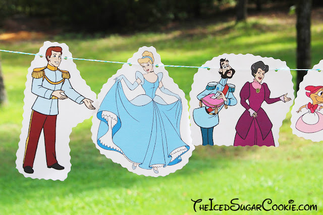 DIY Cinderella Birthday Party Banner Ideas- Disney Characters Prince Charming, Stepmother Lady Tremaine, Drizella, Anastasia, The Grand Duke, Gus, Jaq, Mary, Suzy, Perla, Lucifer Cat