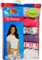 <br />Fruit of the Loom Womens 6 Pack Cotton Thongs Panties
