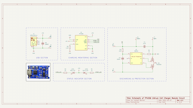 Schematic of TP4056 Lithium cell Charging/Discharging module circuit