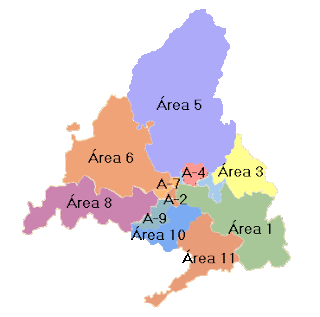 Mapa Sanitario actual, con 11 Áreas de Salud, de la Comunidad de Madrid