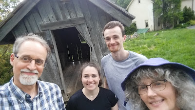 Kier, Joy, Liam, and Cathleen in front of the Crooked Goblin Shack