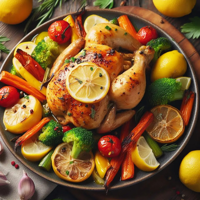 Weight loss recipe, Lemon chicken with roasted vegetables recipe, How to make lemon chicken and roasted vegetables, Benefits of eating lemon chicken and roasted vegetables,