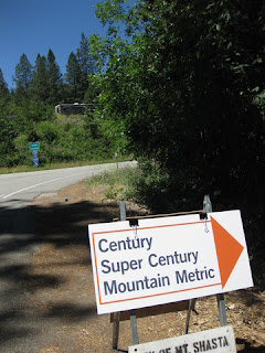 Century / Super Century / Mountain Metric sign pointing to the on-ramp to Interstate 5, near Castle Crags State Park, California