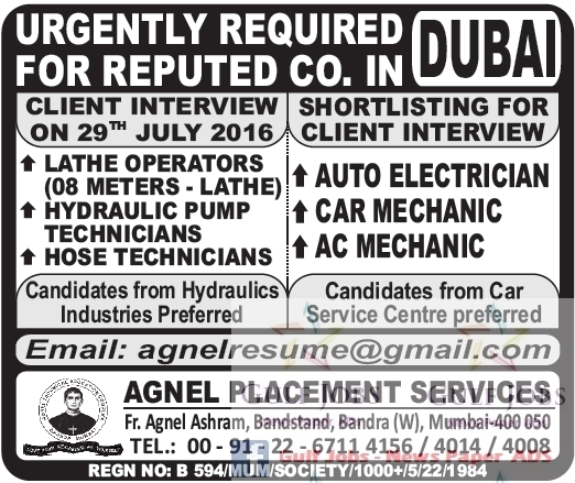 Reputed company job's for Dubai