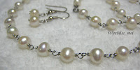 Wire wrapped Pearl Necklace and Earrings