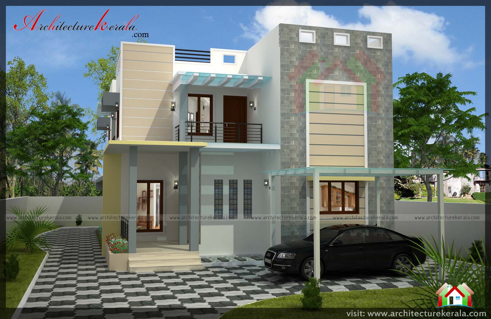 Stylish 4  Bedroom  Small Plot Home  Design with Free  Plan  