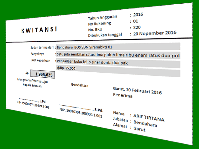 Unduh Aplikasi Cetak Kwitansi dengan Format Excel  Unduh 