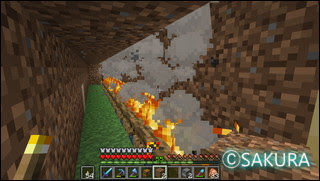 Minecraft　養蜂箱の下に焚火を並べる。