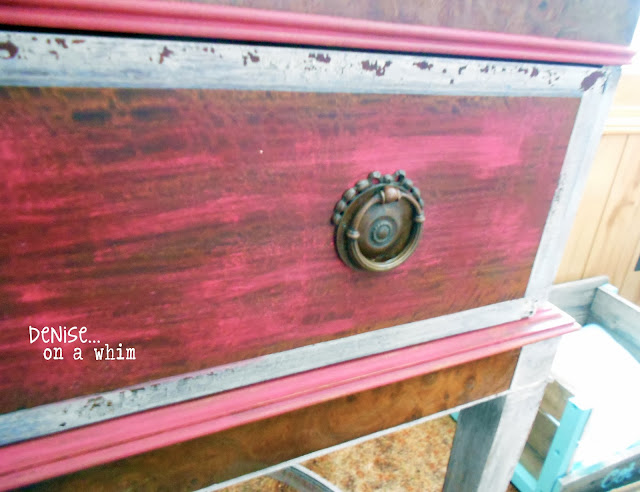 Chippy Milk Paint Trim on Antique Stand Drawer via http://deniseonawhim.blogspot.com