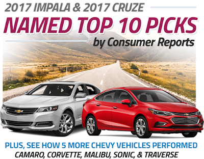 Chevy Consumer Reports Name Impala & Cruze in Top 10 of 2017