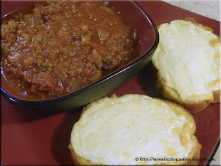 chili from the freezer served with cheesy garlic bread