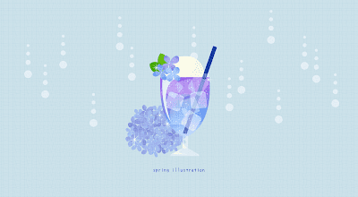 【あじさいクリームソーダ】飲み物のおしゃれでシンプルかわいいイラストPC壁紙・背景