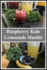 A refreshingly icy raspberry lemonade boosted with kale and pomegranate juice. This is a great way to get your greens in--after blending, the color of kale disappears into the drink.