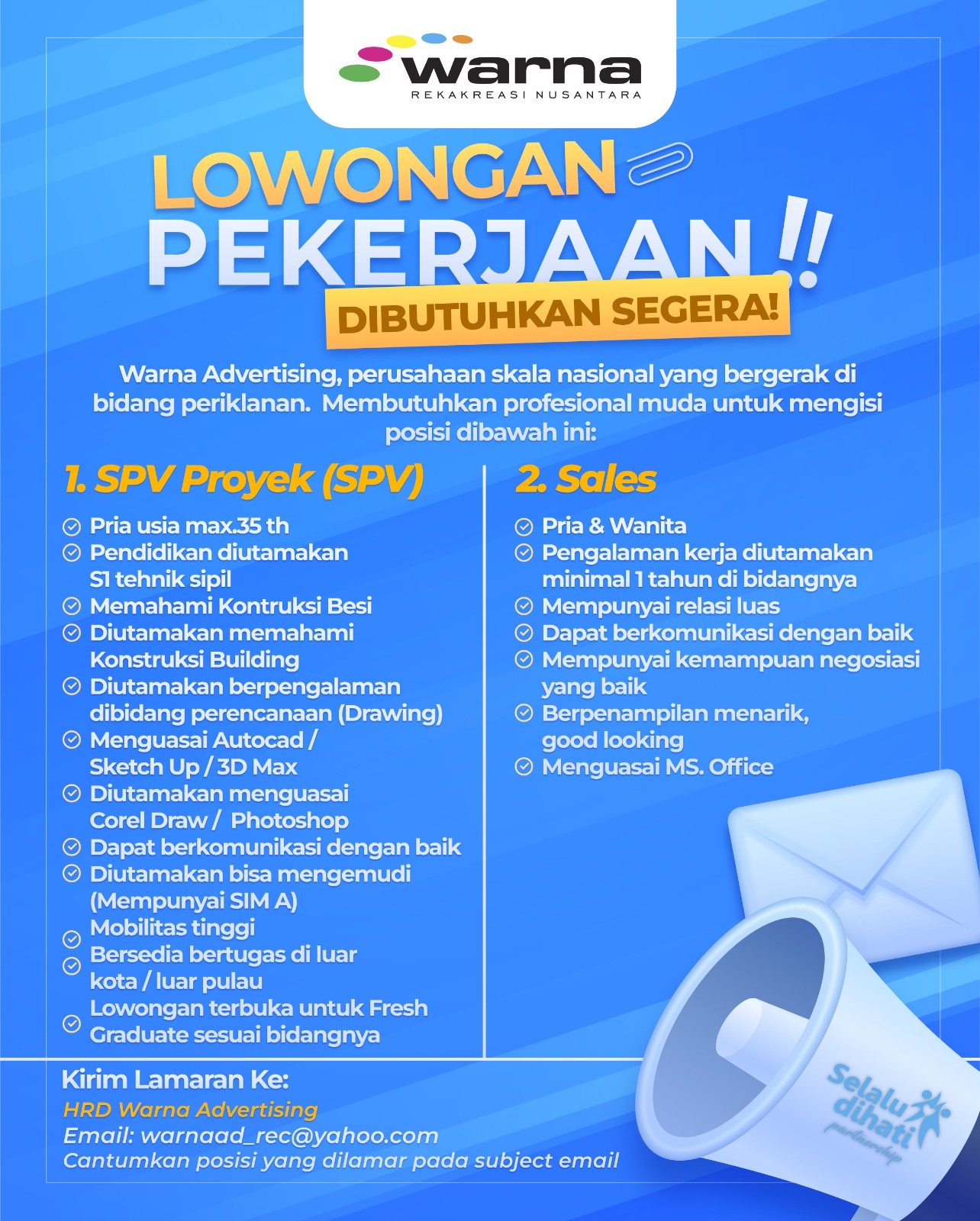 Loker Solo Raya SPV Proyek dan Sales di Warna Advertising