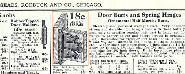 image from the 1918 Sears Building supplies catalog showing trademark Sears hinge