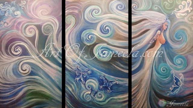 Goddess of Air Painting by Jameela symbolizing movement, intelligence, freedom, and expansion. Art of Jameela.