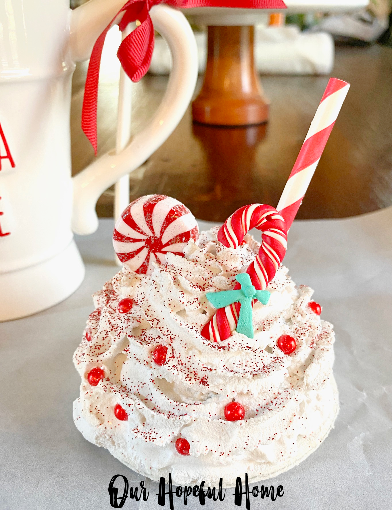 Our Hopeful Home: How To Make Faux Whipped Cream Christmas Mug Toppers