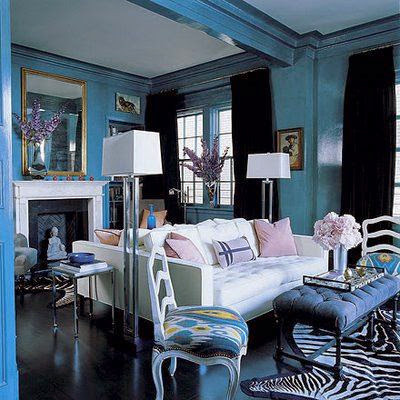 transitional room pop of color blue lacquer