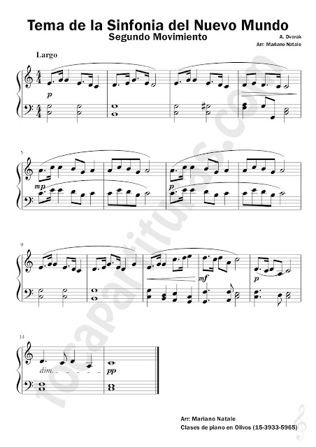 Partitura Fácil de Piano de la Sinfonía del Nuevo Mundo - Segundo Movimiento Pianists Sheet Music for beginners A New World Symphony