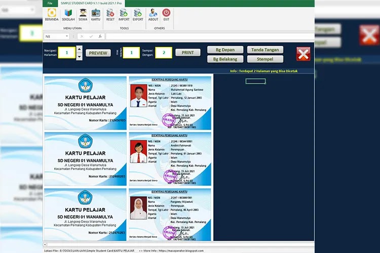 Update Aplikasi Kartu Pelajar Berbasis Excel (Simple Student Card V.1.1 Pro)