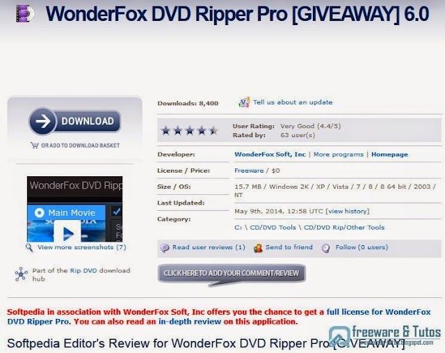 Offre promotionnelle :  WonderFox DVD Ripper Pro gratuit !