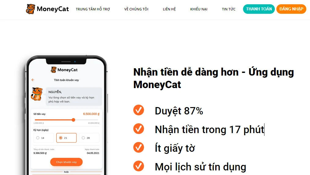 Tra cứu khoản vay MoneyCat?