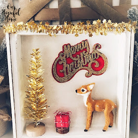 gold tinsel Christmas tree mini garland  red box Merry Christmas ornament mini reindeer
