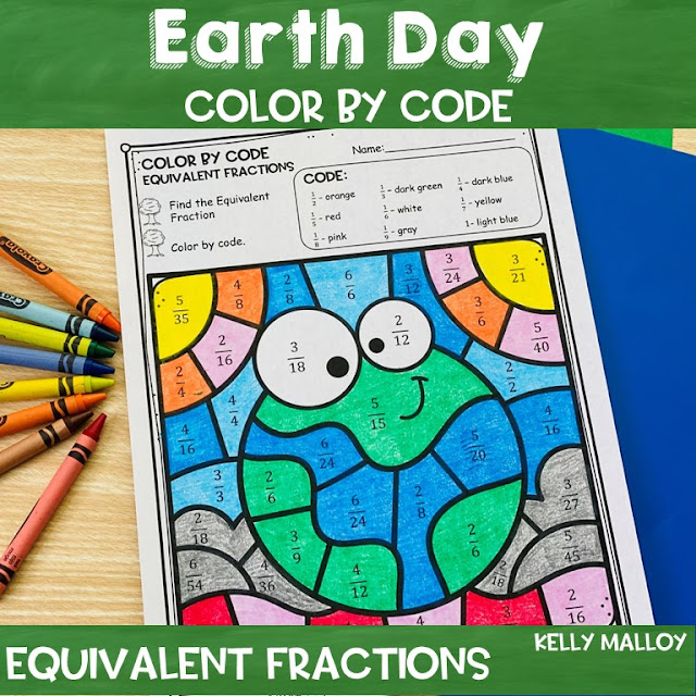 Earth Day color by number equivalent fractions worksheet