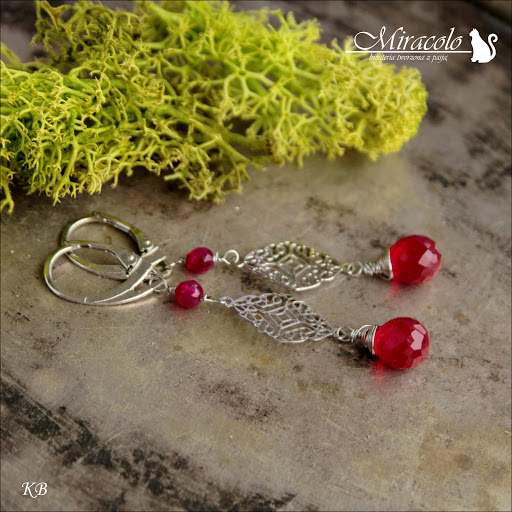 Miracolo, kwarc czerwony, red quartz, red quartz earrings, kolczyki z czerwonymi kwarcami