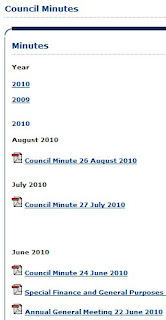 Snippet from Castlereagh Borough Council's website showing a lack of council minutes published online