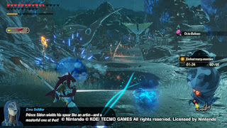 Sidon batting bombs against Octoroks at Zora's Domain